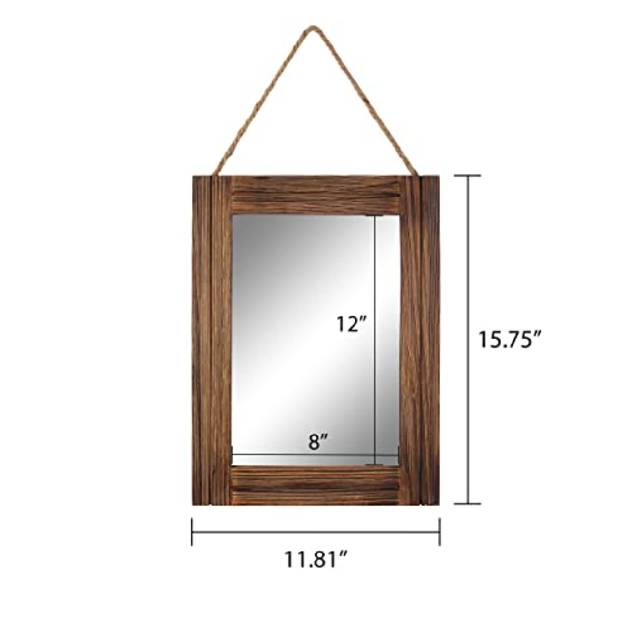 16 X 12 Inch Rustic Wood Framed Wall Mirror with Hanging Rope for Farmhouse Decor, for Entryway, Bedroom, Bathroom, Dresser, Brown